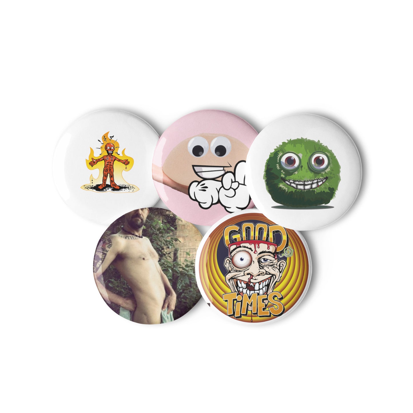 DOLVING DOODLES Set of five pin button collectibles